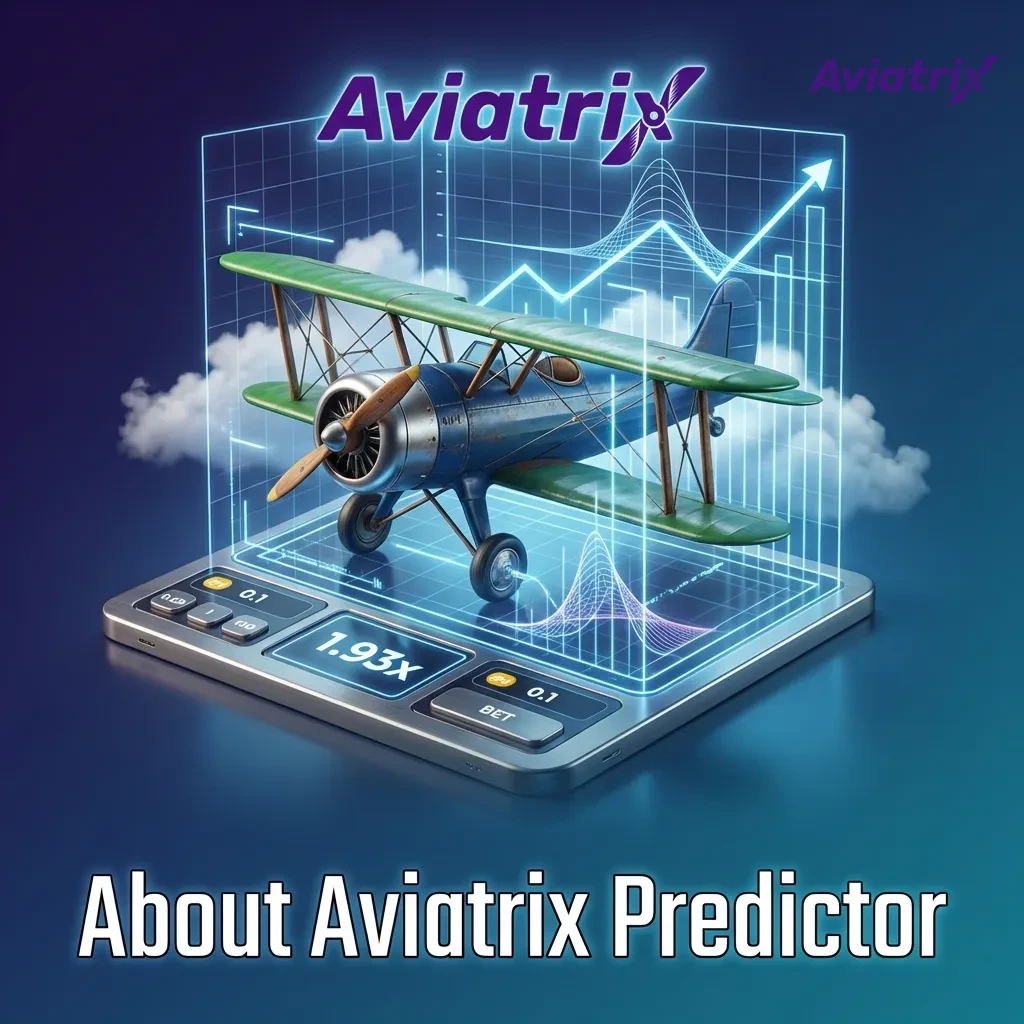 Illustration of an Aviatrix Predictor app dashboard showing crash multiplier graph, bet suggestions, and risk control alerts