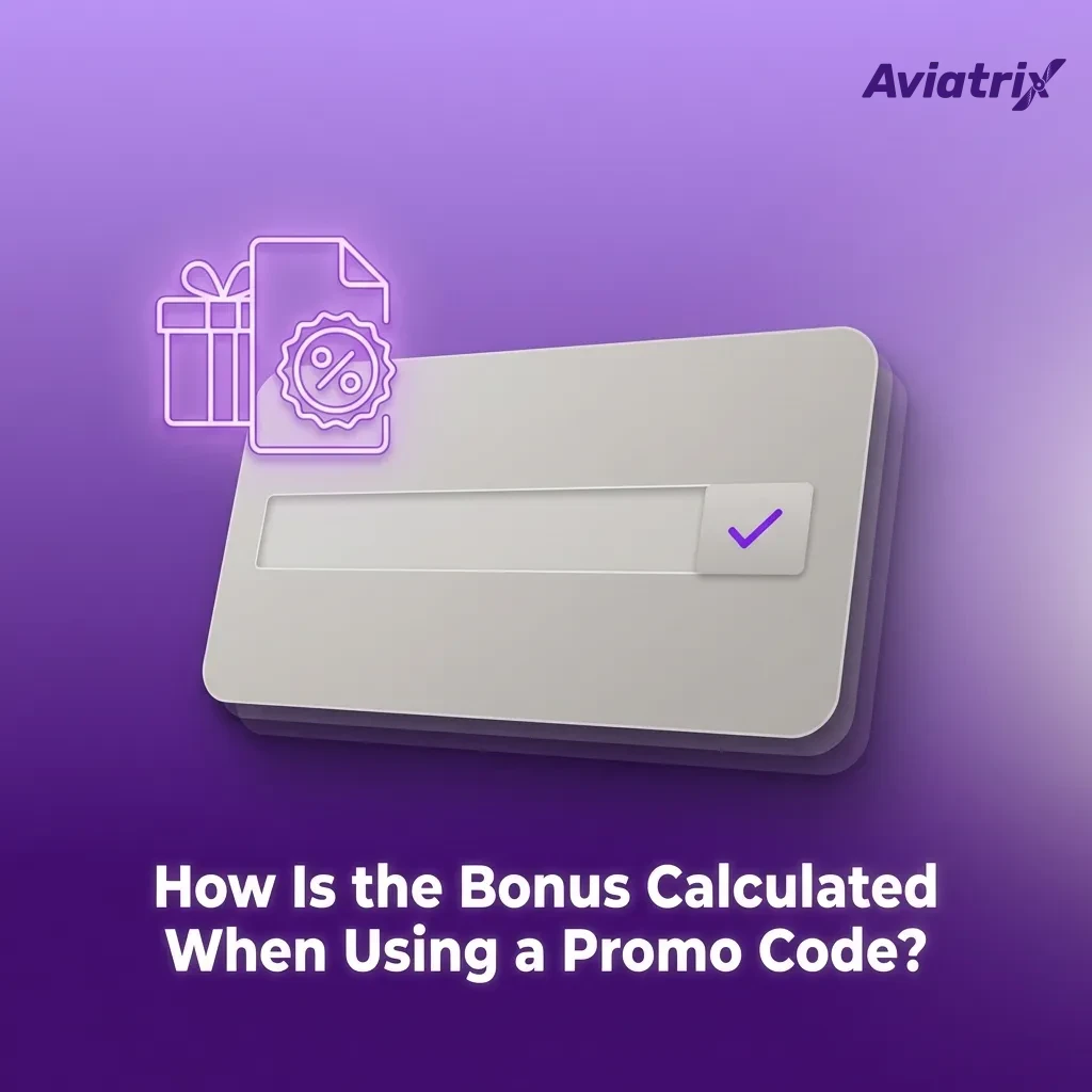 Infographic showing Aviatrix promo code bonus: 100% match up to ₹10,000, with deposit examples and capped maximum bonus.