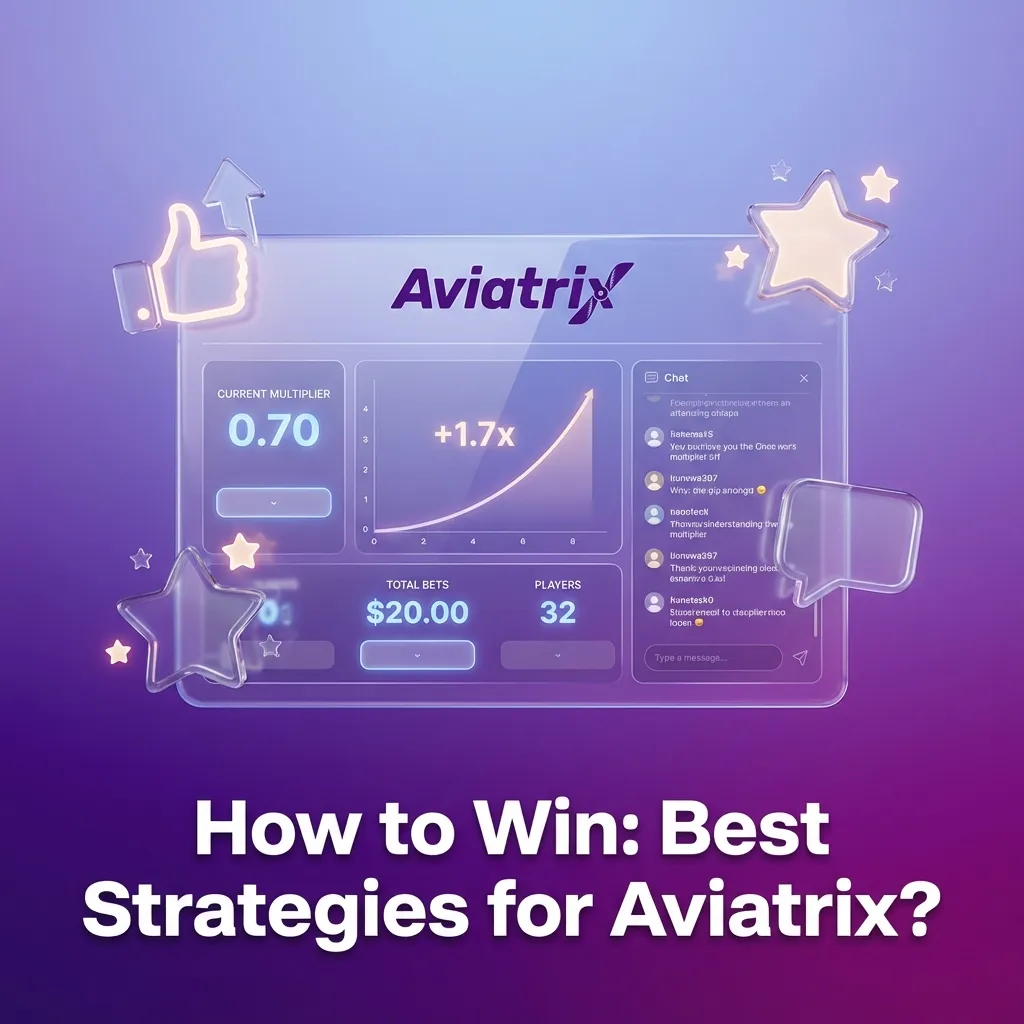 Illustrated guide titled “How to Win: Best Strategies for Aviatrix” highlighting low multipliers, demo play, and bankroll discipline