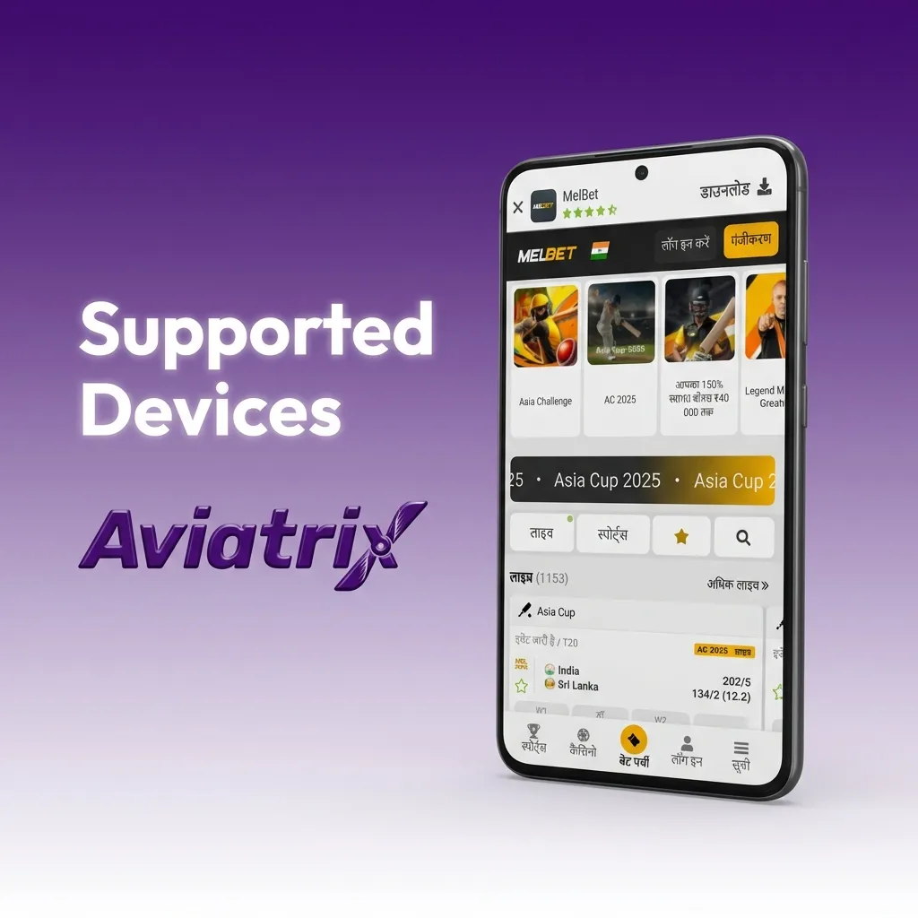 Melbet Aviatrix app shown on various iPhone and iPad models compatible with iOS 12+ in India